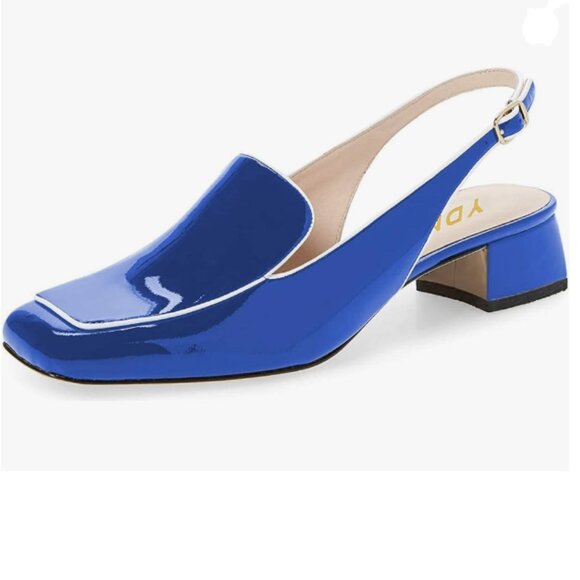 YDN Royal Blue Square Toe Block Low Heels Slingback Formal Loafer Dressy Shoes - Picture 1 of 8